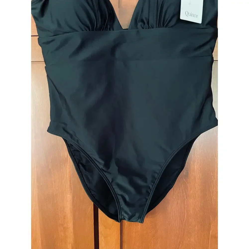 Quince Italian Plunge One-Piece Swimsuit Black Size XL NEW